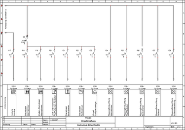 Abbildung 4-3: Installationsplan für das Beispielgebäude (Untergeschoss Teil 2)